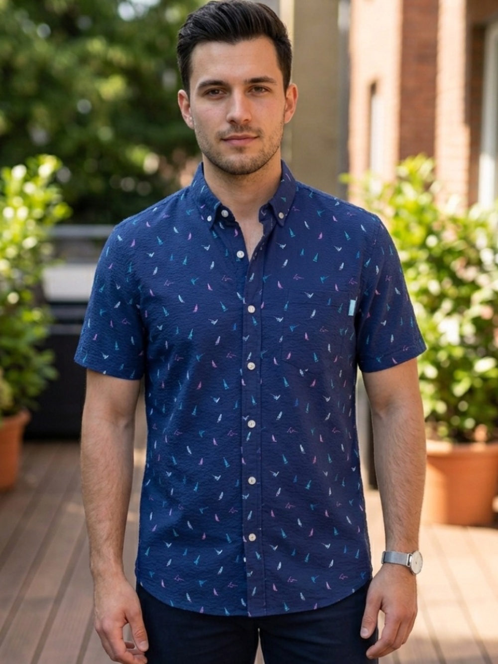 Chubbies Men’s Blue Sailboat Nautical Print Short Sleeve Shirt